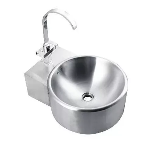 Раковина из нержавеющей стали настенная круглая с окантовкой Nofer 13062.S