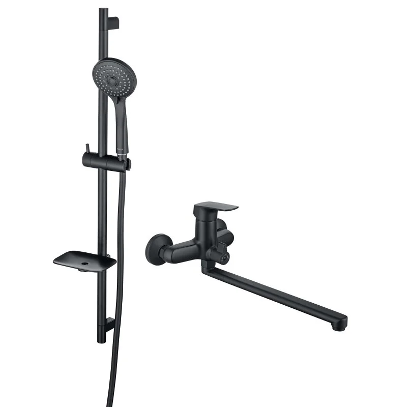 AQ1042MB ВЕГА смеситель для ванны с длинным изливом ,  AQ2011MB ВЕГА душевой гарнитур 3jet 73см