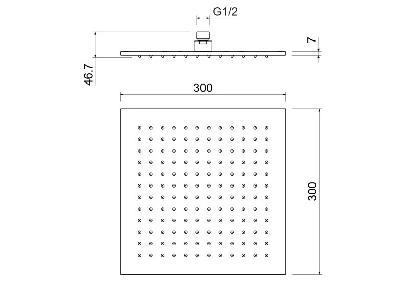 Квадратный верхний душ  300*300*7 мм AQUATEK, матовый черный AQ2078MB
