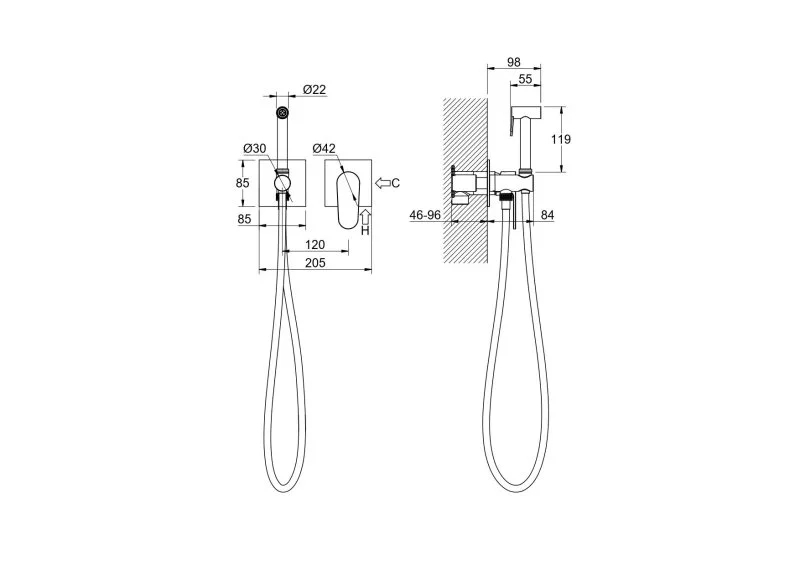 AQ1220BG ОБЕРОН комплект для гигиенического душа встроенный 2 отв.