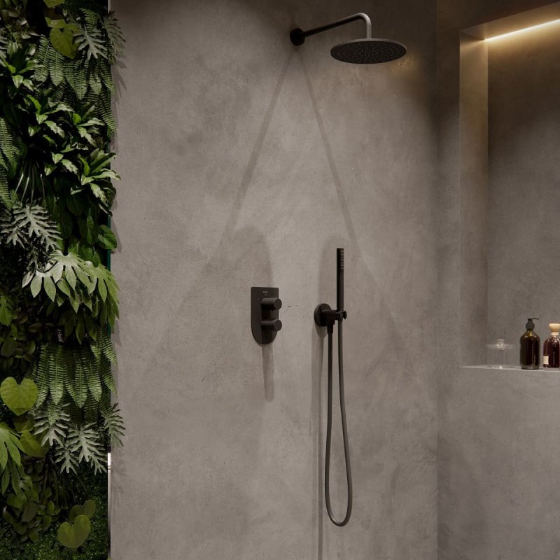 Встраиваемая душевая система с тропическим душем и душевым комплектом TZAR K3415021NM Черный