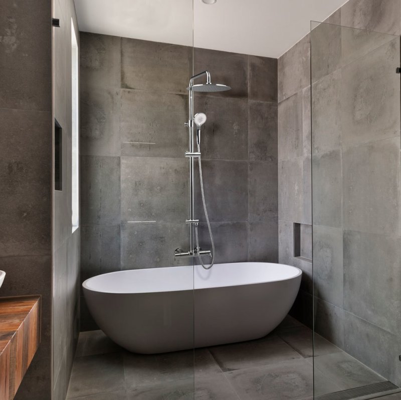 Душевая система наружнего монтажа с телескопическим тропическим душем и душевым комплектом, с изливом BLAUTHERM 935602RP300