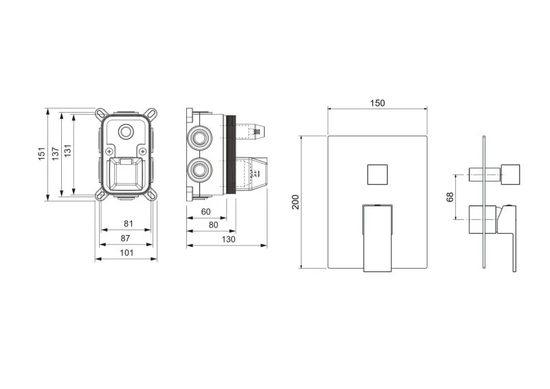 Смеситель для ванны 3 режима (внешняя и скрытая часть) AQUATEK, матовый черный AQ1647MB ЛИБРА