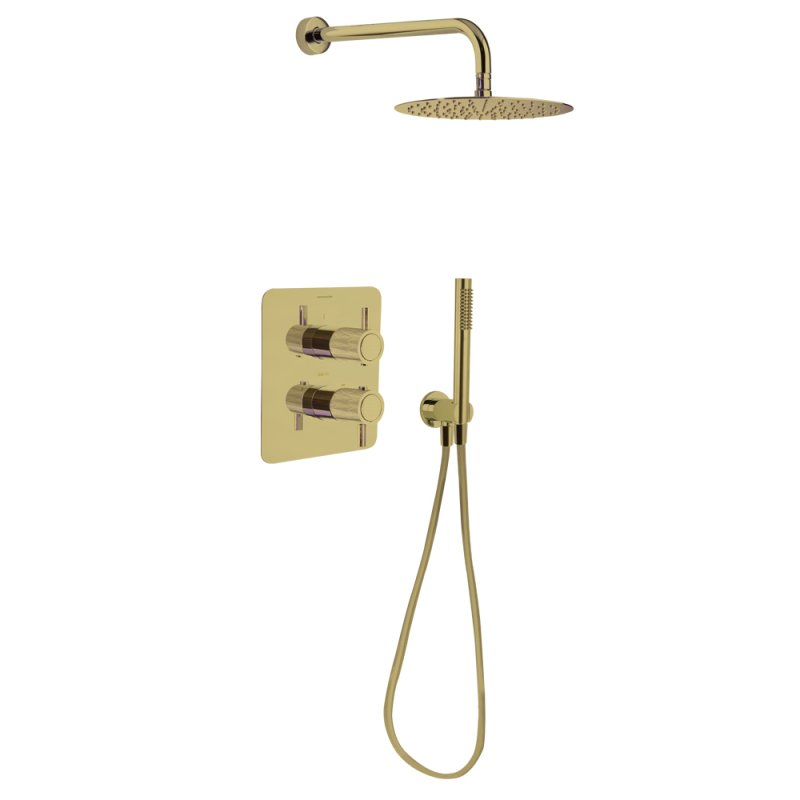 Встраиваемая термостатическая душевая система с тропическим душем и душевым комплектом ODISEA JOYA K5987021OC золото брашированное