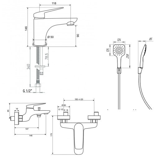 Комплект смесителей PAINI Laguna 3в1 LACRSET3, для раковины и ванны с лейкой Комплект смесителей PAINI Laguna 3в1 LACRSET3, для раковины и ванны с лейкой