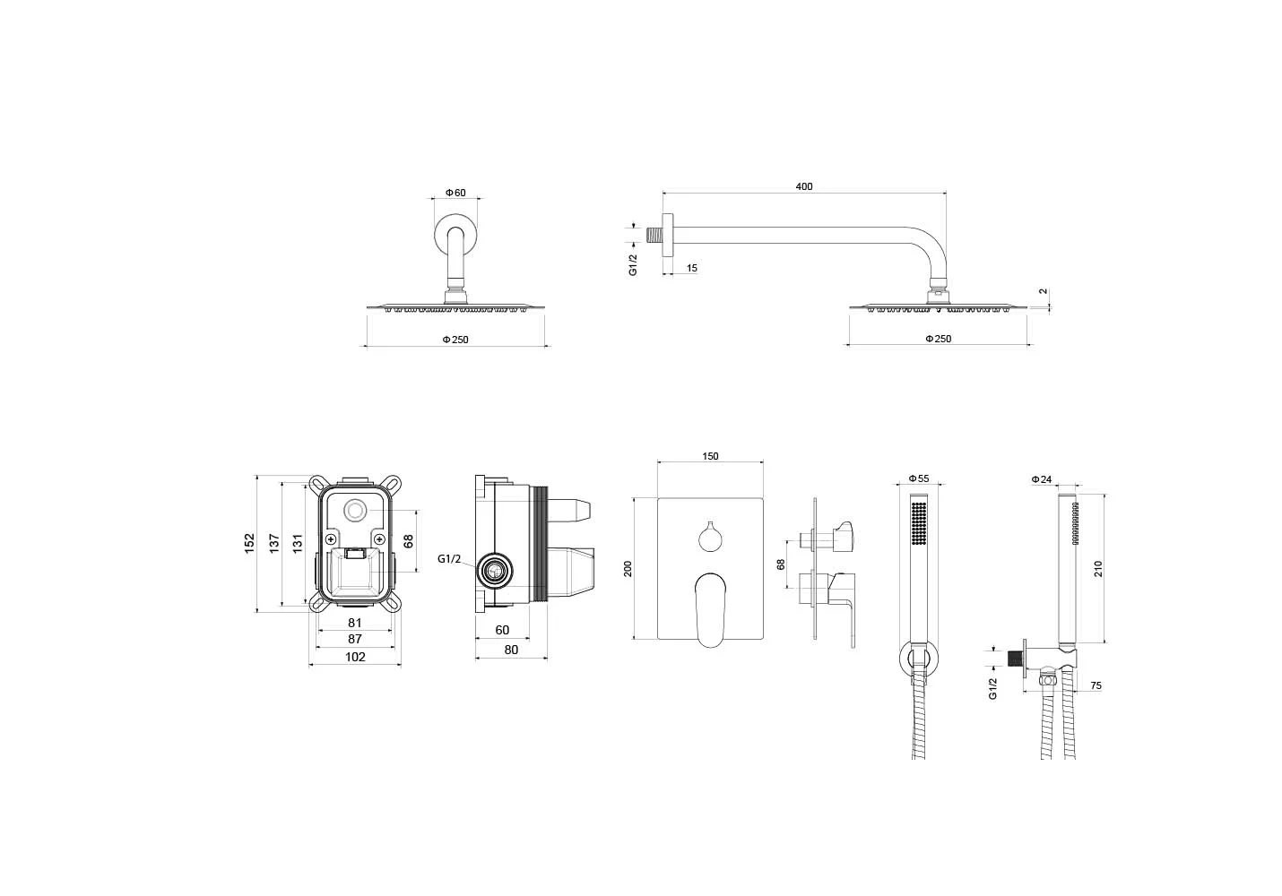 AQ1272BG ОБЕРОН Set 3 в 1 душевой комплект, шлиф. золото