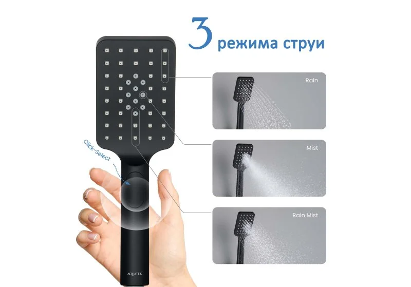 Ручной душ Select 80 3 jet AQUATEK, матовый черный AQ2005MB ЛИРА