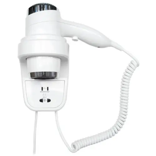 Фен HOTELline настенный белый с розеткой 1800-2200 W, Nofer 02012.W