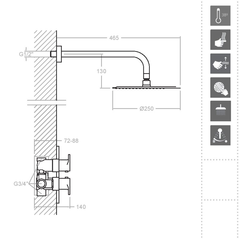 Встраиваемая термостатическая душевая система с душевым комплектом ALEXIA K3624012