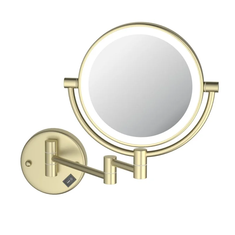 AQ4912BG зеркало косметическое настенное с подсветкой 5х, шлиф. золото