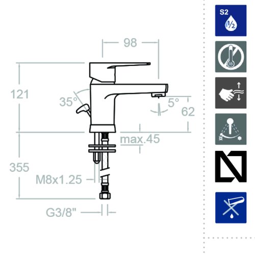 Смеситель для раковины однорычажный TITANIUM 1801 (S)