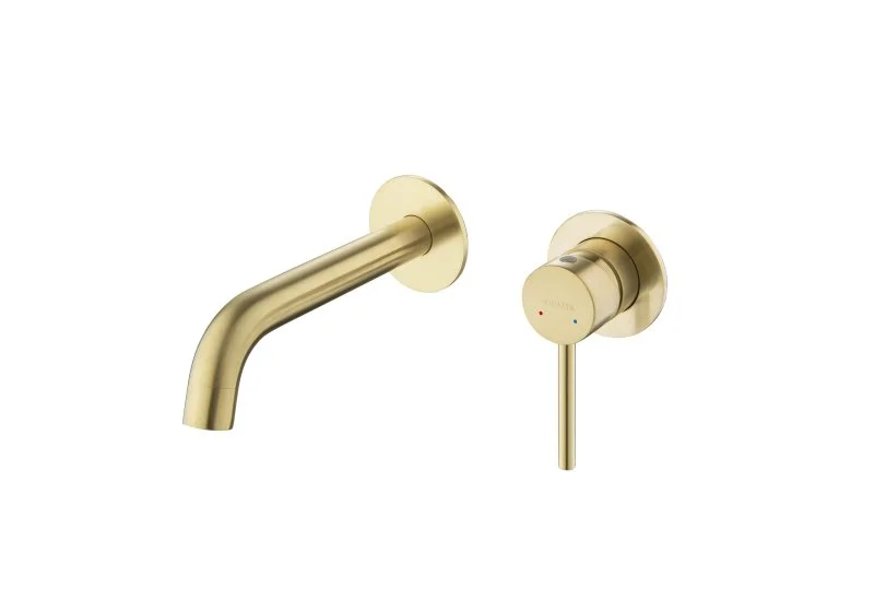 AQ1313BG ЕВРОПА смеситель для раковины настенный 2 отв. (внешняя и скрытая часть), шлиф. золото