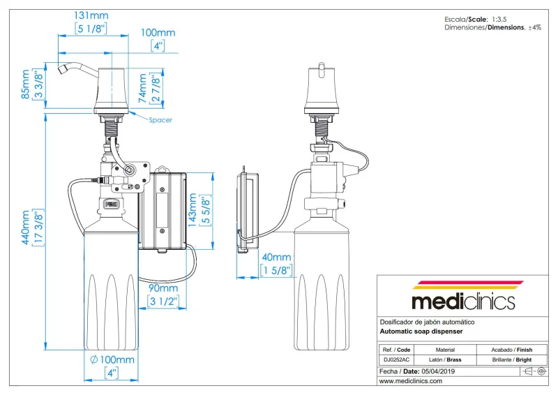 Встраиваемый дозатор для мыла Mediclinics DJ0252AC