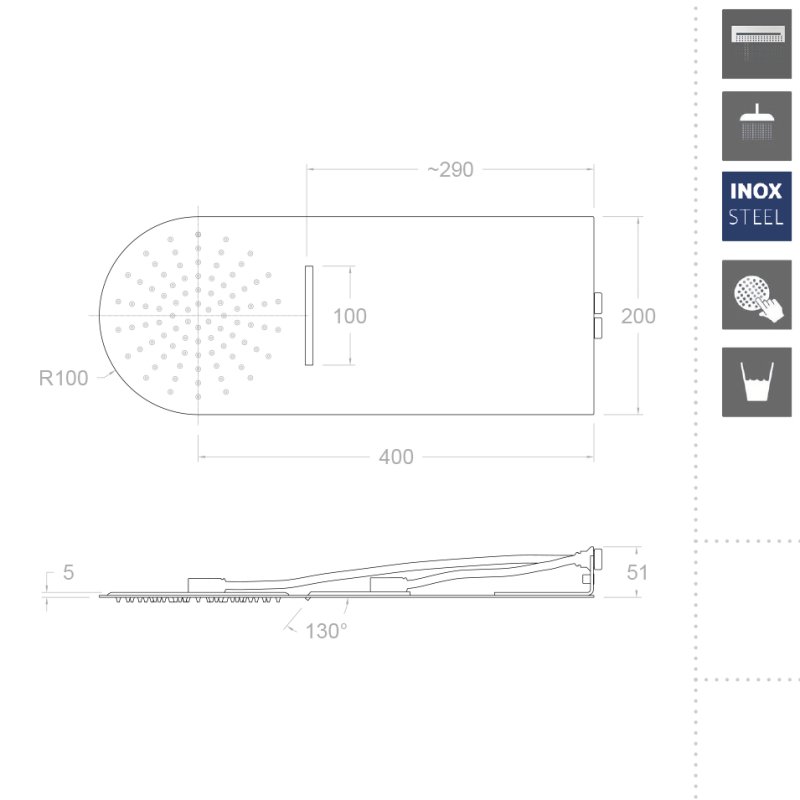 Излив с двумя режимами нержавеющая сталь HIDROTERAPIA RCR