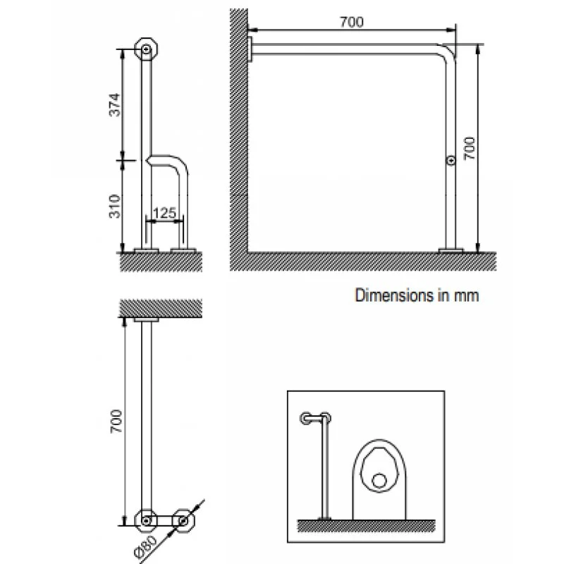 Поручень левый под углом 90 ⁰ Nofer 15204.B