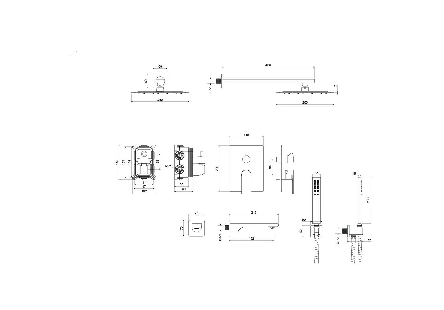 Set 4 в 1 душевой комплект AQUATEK, матовый черный AQ1473MB ЛИРА