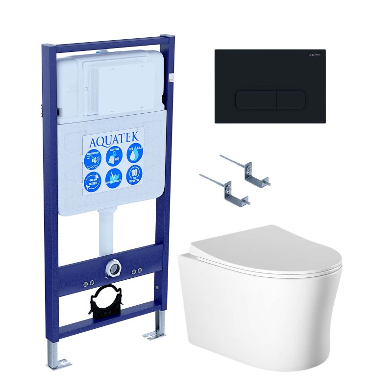 SET AQUATEK НИКА-015 4в1 (рама AQUATEK Standard INS-0000012, крепеж KKI-0000002, клавиша KDI-0000015, унитаз НИКА AQ2009-00)