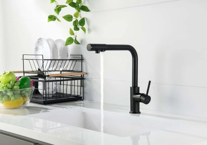 Смеситель для кухни с подключением к фильтру питьевой воды AQUATEK, матовый черный AQ1386MB ЕВРОПА