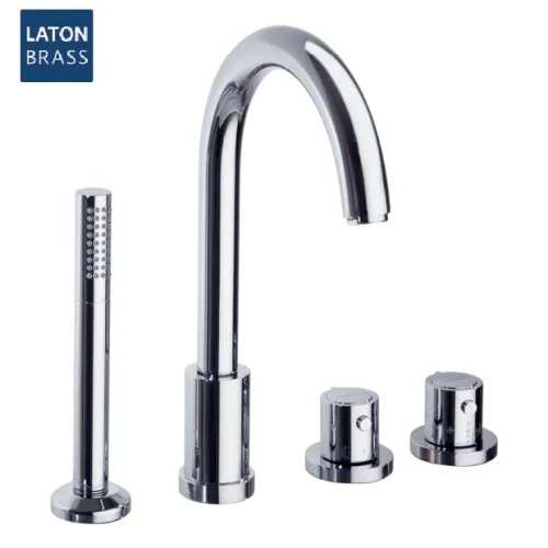 Термостатический смеситель на борт ванны однорычажный с изливом и душевым комлектом AROLA 263303TM