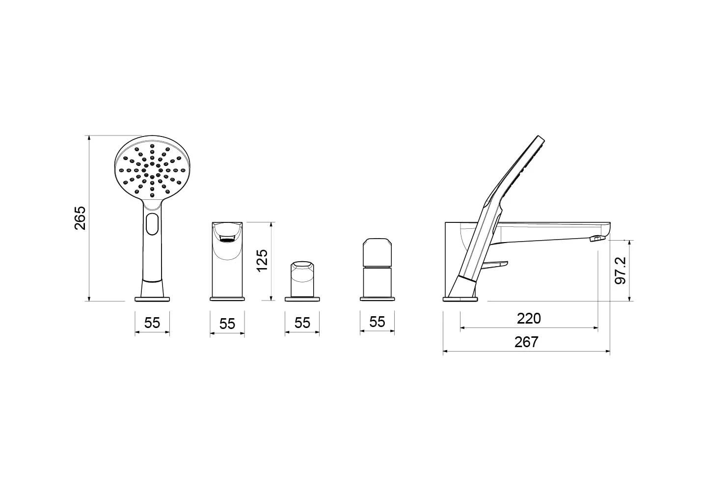 AQ1148BGM БЕТТА смеситель на борт ванны на 4 отв., оружейная сталь