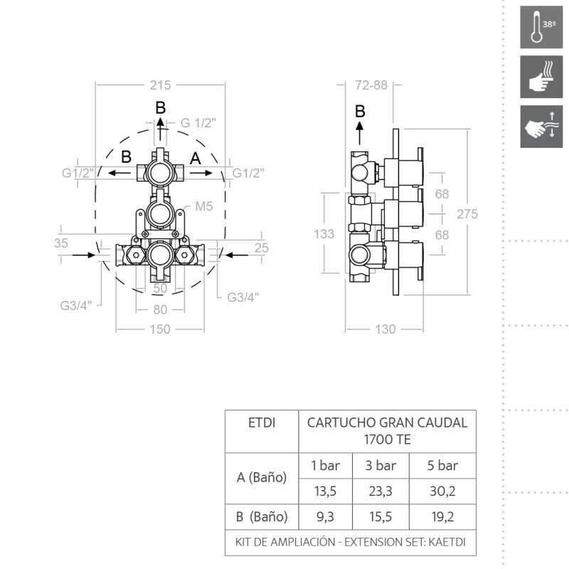 Встраиваемый термостатический смеситель для душа DRAKO 3327S на 3 выхода