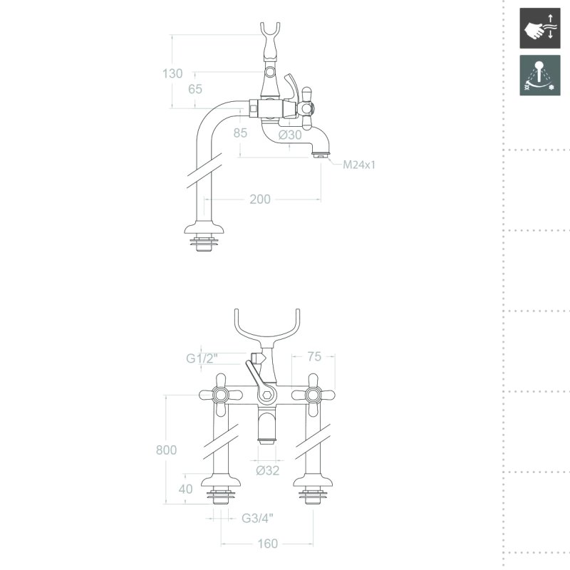 Напольный смеситель для ванны вентельный с душевым комплектом GAUDI 3135CG