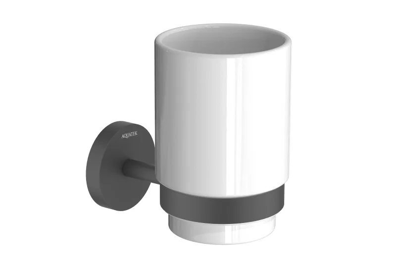 Стакан с держателем AQUATEK, матовый черный AQ4604MB БЕТТА