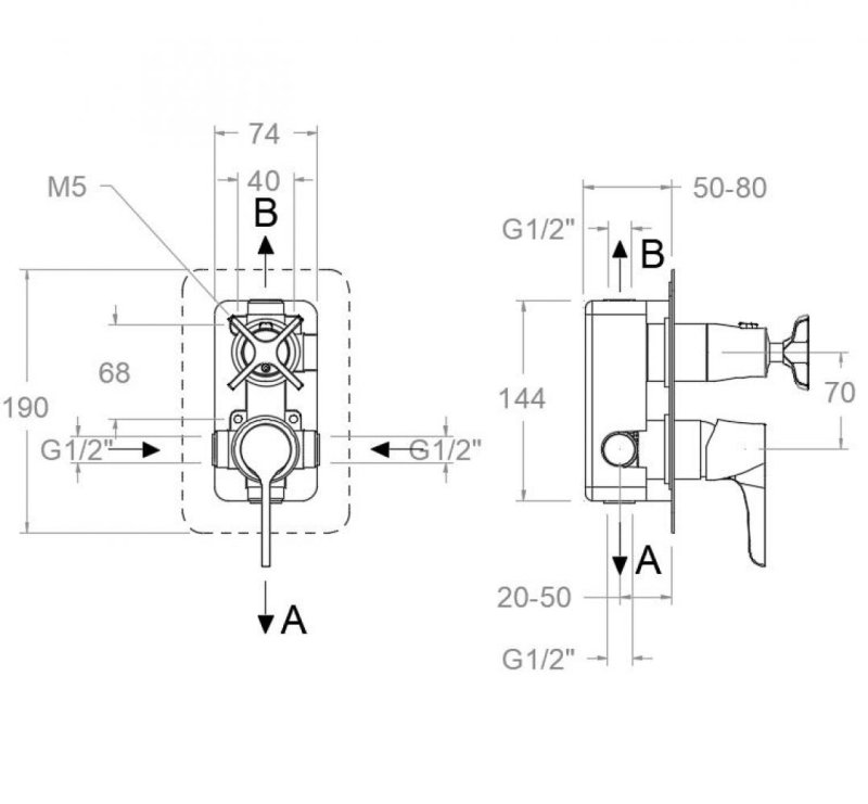 Встраиваемый смеситель для душа на 2 выхода ADAGIO 911512SOC золото