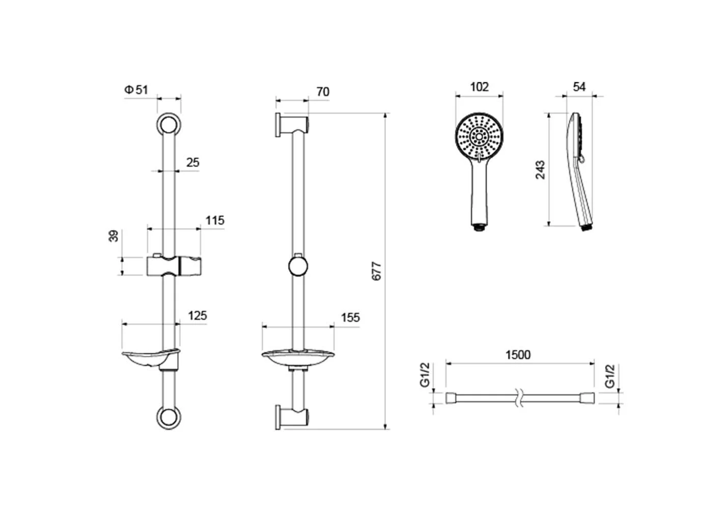 AQ1160CR БЕТТА смеситель для душа ,  AQ2013CR БЕТТА душевой гарнитур 3jet 65 см