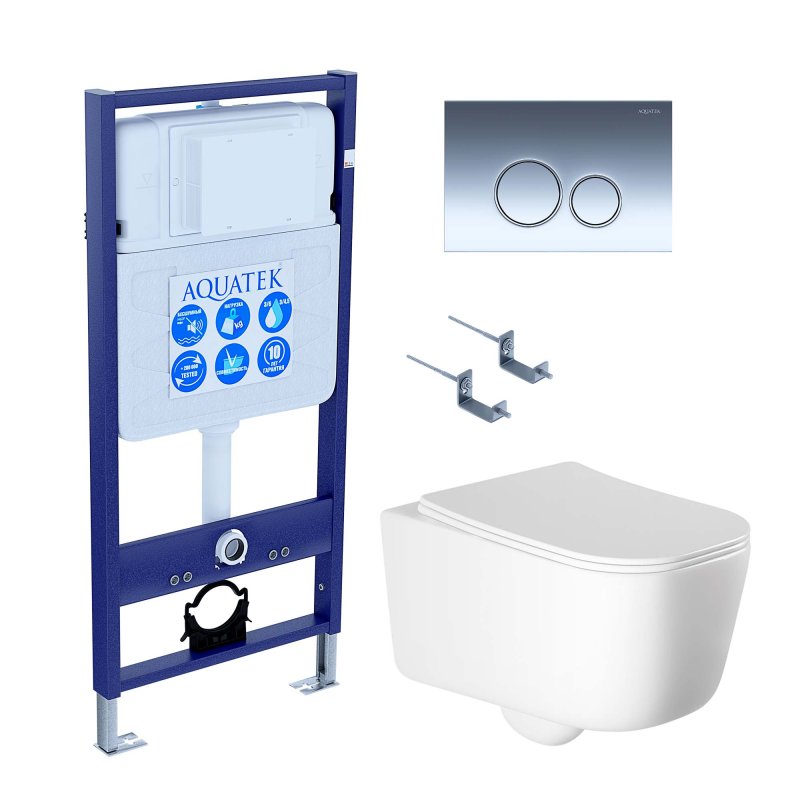 SET AQUATEK ЛУГАНО-018 4в1 (рама AQUATEK Standard INS-0000012,  кркпеж KKI-0000002, клавиша KDI-0000018, унитаз ЛУГАНО AQ2002-00)