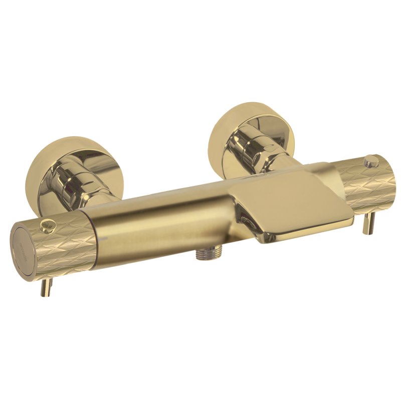 Термостатический смеситель для ванны наружнего монтажа с каскадным изливом ODISEA JOYA 593901SOC золото брашированное