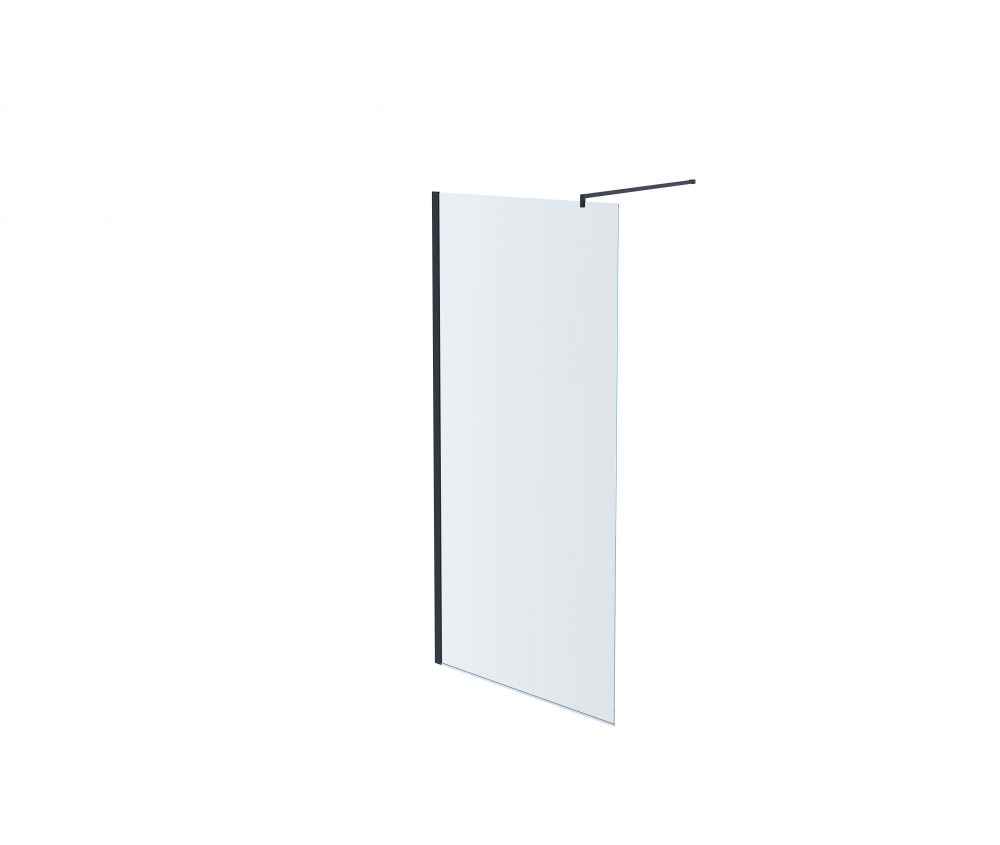 AQ WIW 09020BL Душевая перегородка Walk in с держателем 900x2000 профиль черный, стекло прозрачное