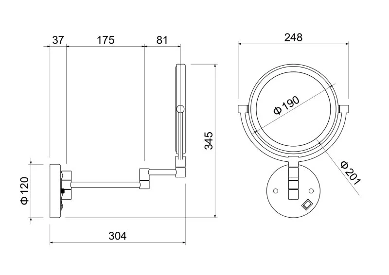 AQ4912BGM зеркало косметическое настенное с подсветкой 5х, оружейная сталь