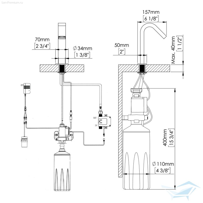 Электронный кран для воды с дозатором жидкого мыла Mediclinics GAJ002AC
