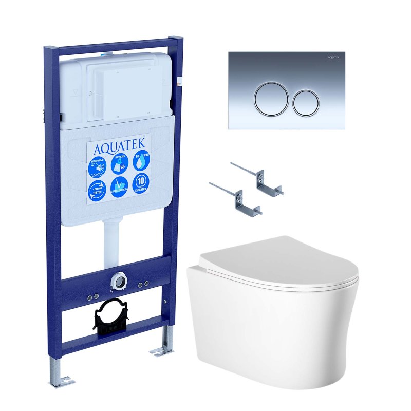 SET AQUATEK НИКА-018 4в1 (рама AQUATEK Standard INS-0000012, крепеж KKI-0000002, клавиша KDI-0000018, унитаз НИКА AQ2009-00)