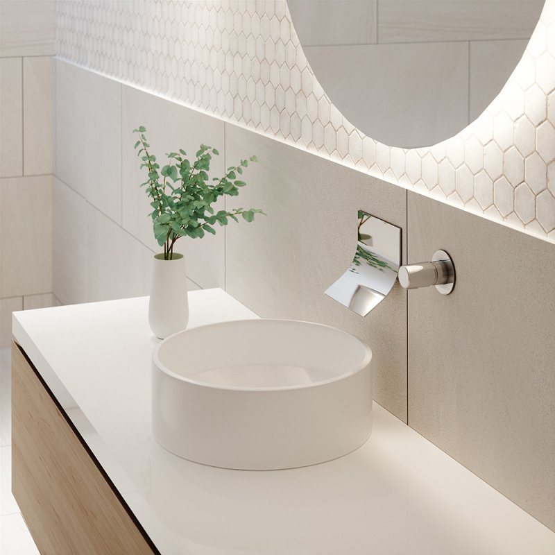 Встраиваемый однорычажный смеситель для раковины на раздельных пластинах с каскадным изливом 140 мм TZAR 341691