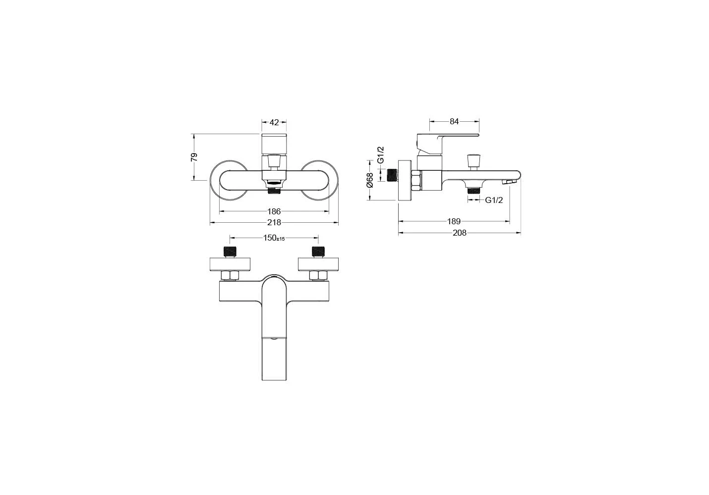 Смеситель для ванны AQUATEK, матовый черный AQ1440MB ЛИРА