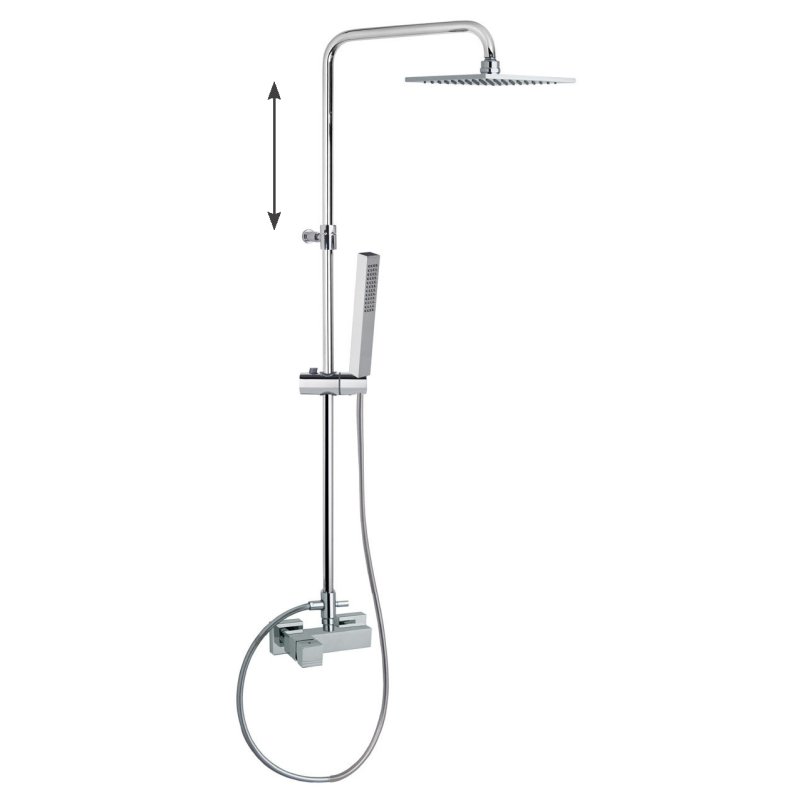 Душевая система наружнего монтажа с телескопическим тропическим душем и душевым комплектом без излива KUATRO 4758RK250