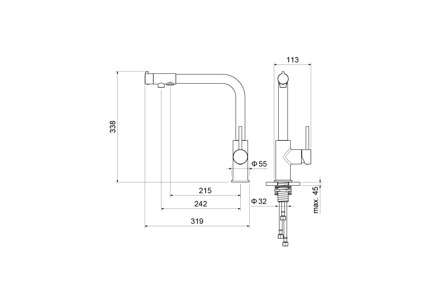 Смеситель для кухни с подключением к фильтру питьевой воды AQUATEK, матовый черный AQ1386MB ЕВРОПА