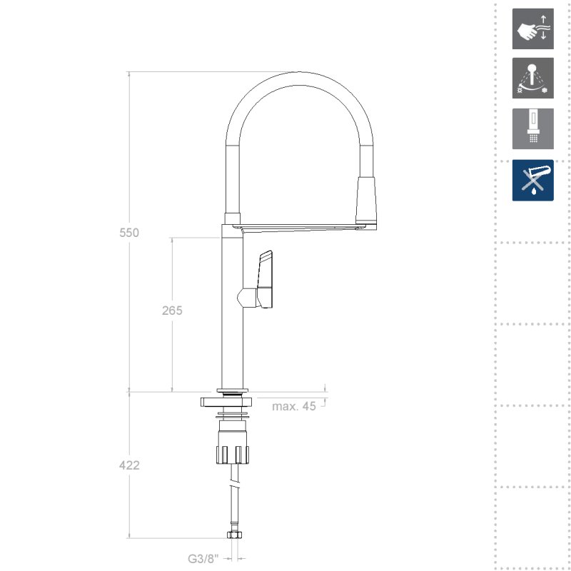Смеситель высокий для кухни однорычажный с магнитным держателем и гибким изливом KITCHEN MAGNET 388801MCNC никель брашированный