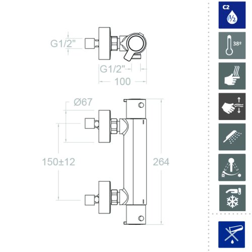 Термостатический смеситель для душа наружнего монтажа BLAUTHERM 9434S