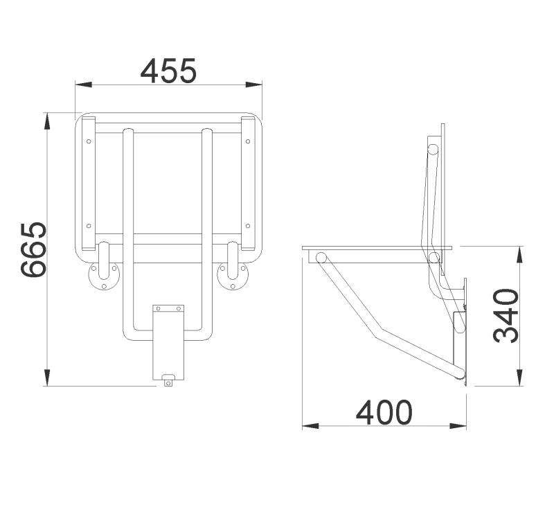 Откидное сиденье для душа с дополнительным креплением к стене 455х400 Nofer 15065.S