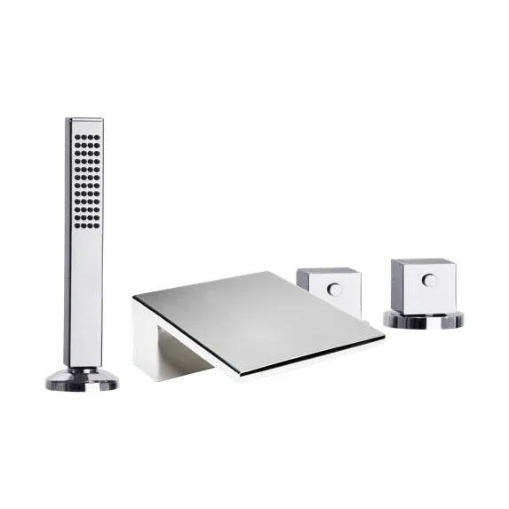 Термостатический смеситель на борт ванны однорычажный с каскадным изливом и душевым комлектом  KUATRO 473303TMK