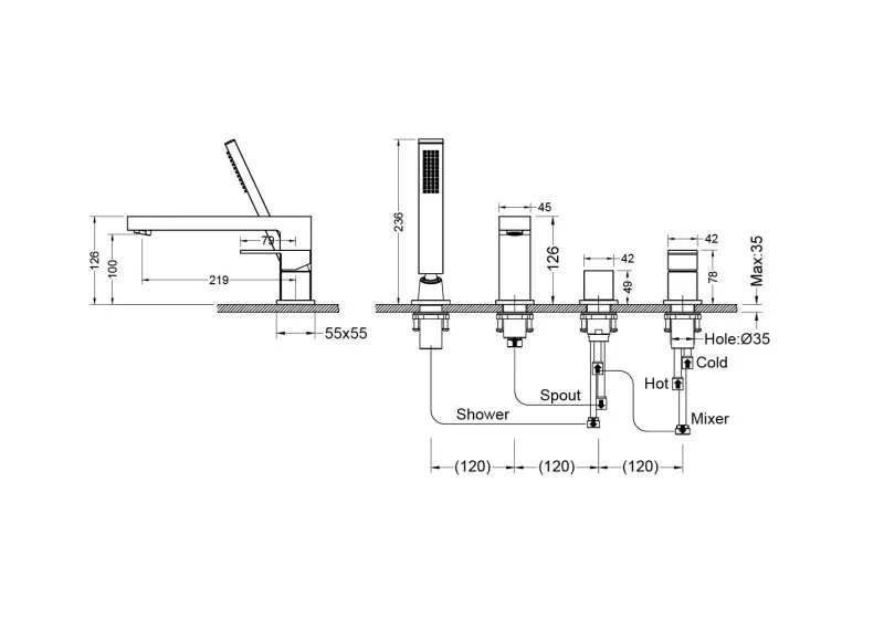 Смеситель на борт ванны на 4 отв. AQUATEK, матовый черный AQ1648MB ЛИБРА