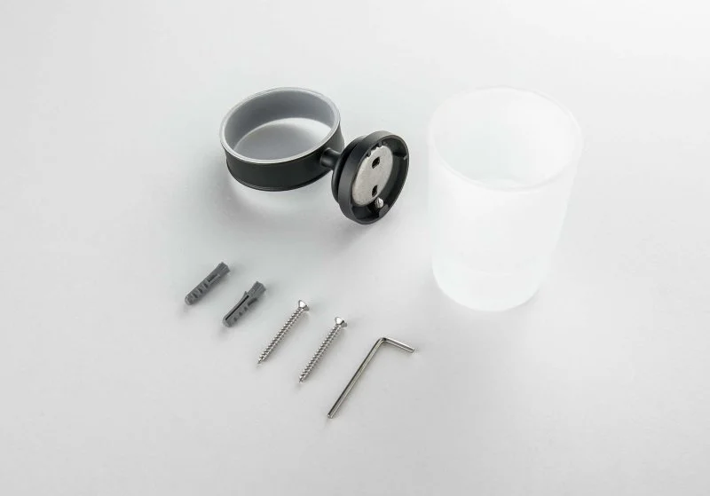 Стакан с держателем AQUATEK, матовый черный AQ4504MB КЛАССИК