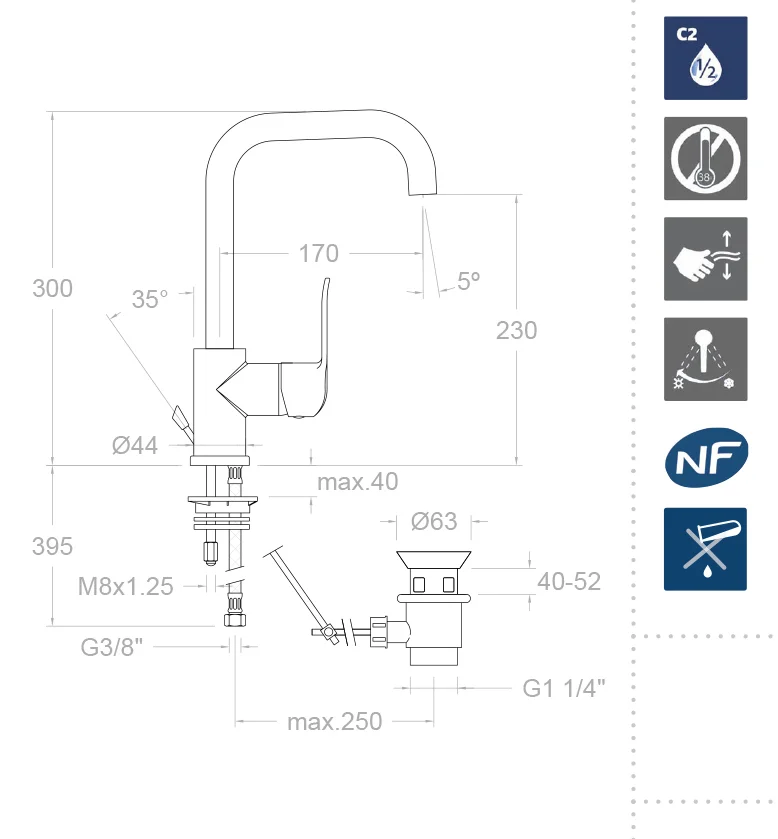 Смеситель высокий для кухни однорычажный с автоматическим клапаном YPSILON PLUS 6411VA9065