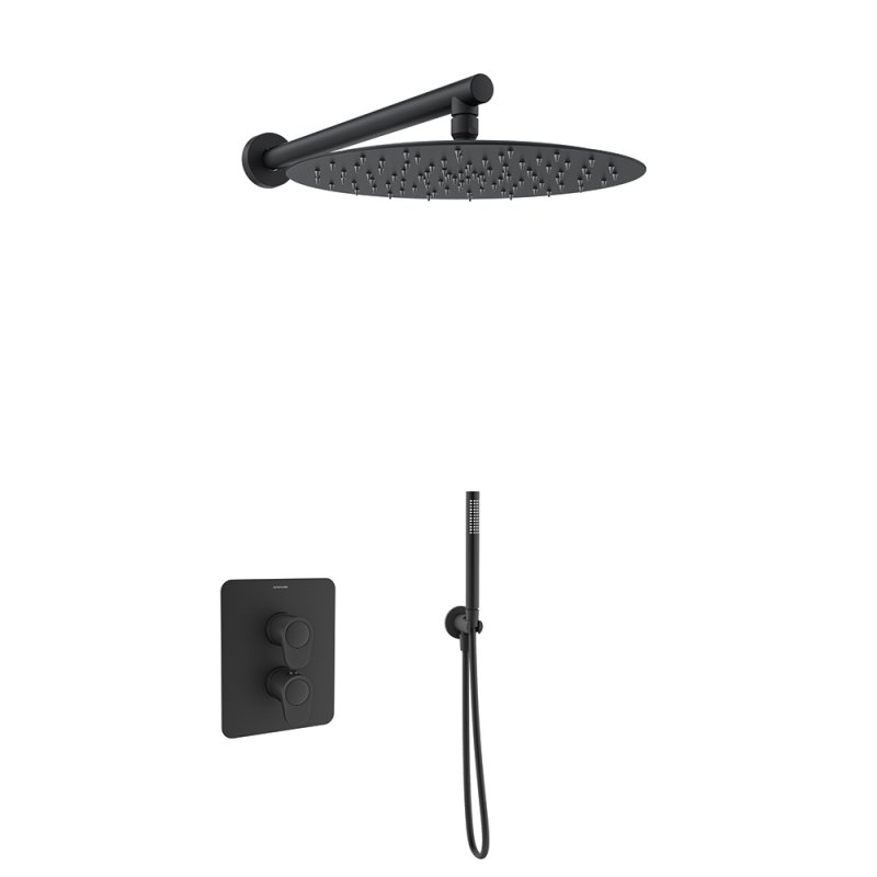 Встраиваемый термостатический смеситель для душа с тропическим и ручным душ ALEXIA K3687012NM чёрный