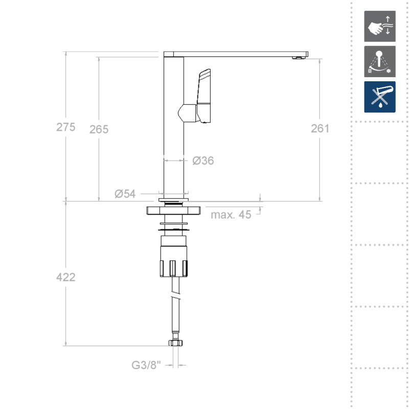 Смеситель высокий для кухни однорычажный с поворотным изливом KITCHEN 388401MCNM Черный