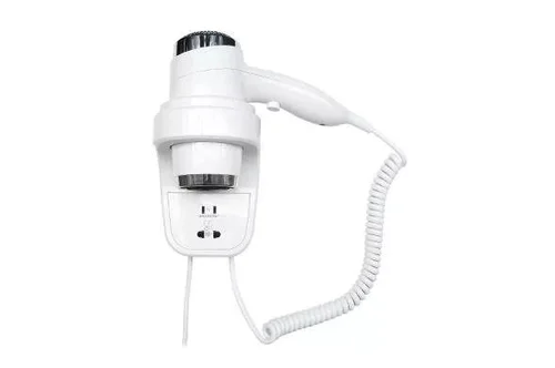 Фен HOTELline настенный белый с розеткой 1800-2200 W, Nofer 02012.W