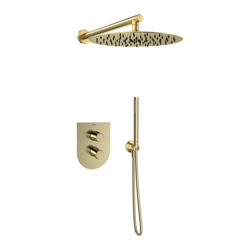 Встраиваемый термостатический смеситель для душа с тропическим и ручным душем TZAR K3487012OC золото